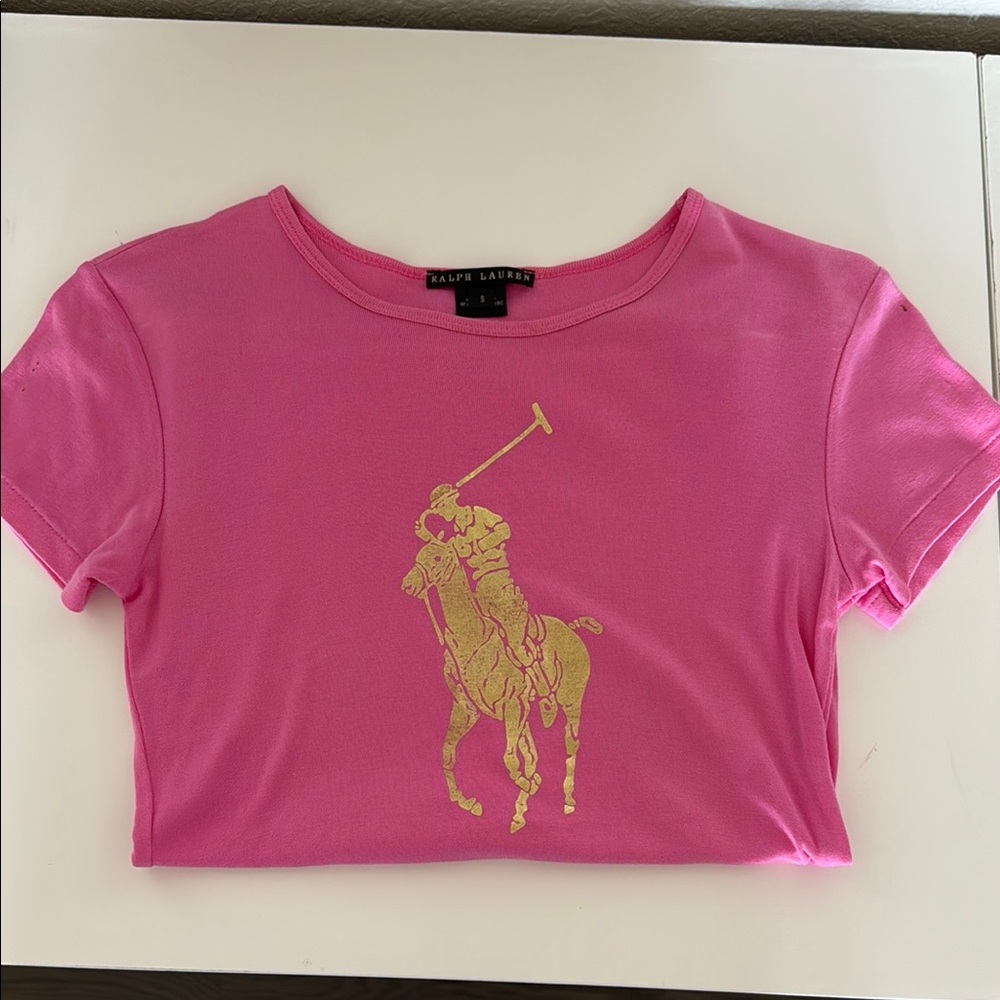 Ralph Lauren Kids Pink T-Shirt with Gold Logo